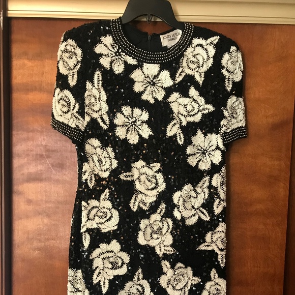 Beaded Sequined Black Floral Cocktail Dress - Picture 1 of 4